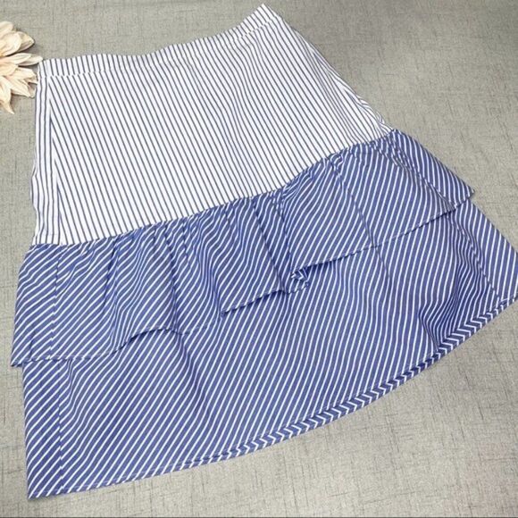 J. Crew Cocktail Hours Ruffle Striped Tiered Skirt Nwt 4 Blue & White - Picture 8 of 13